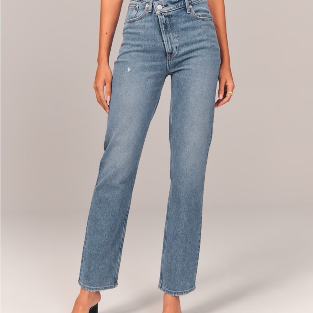 Abercrombie & Fitch 90s Straight Ultra High Rise Blue Jeans Criss Cross Waist 26